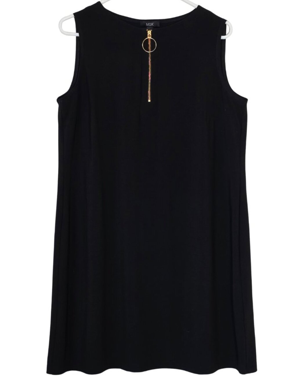 MSK Women's Black Sleeveless Shift Dress w. Gold Tone Zipper & Pull Size Large